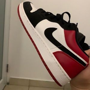 black, red and white